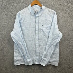 Lacoste Men's Casual Button-Down Shirt Light Blue XL 100% Linen
